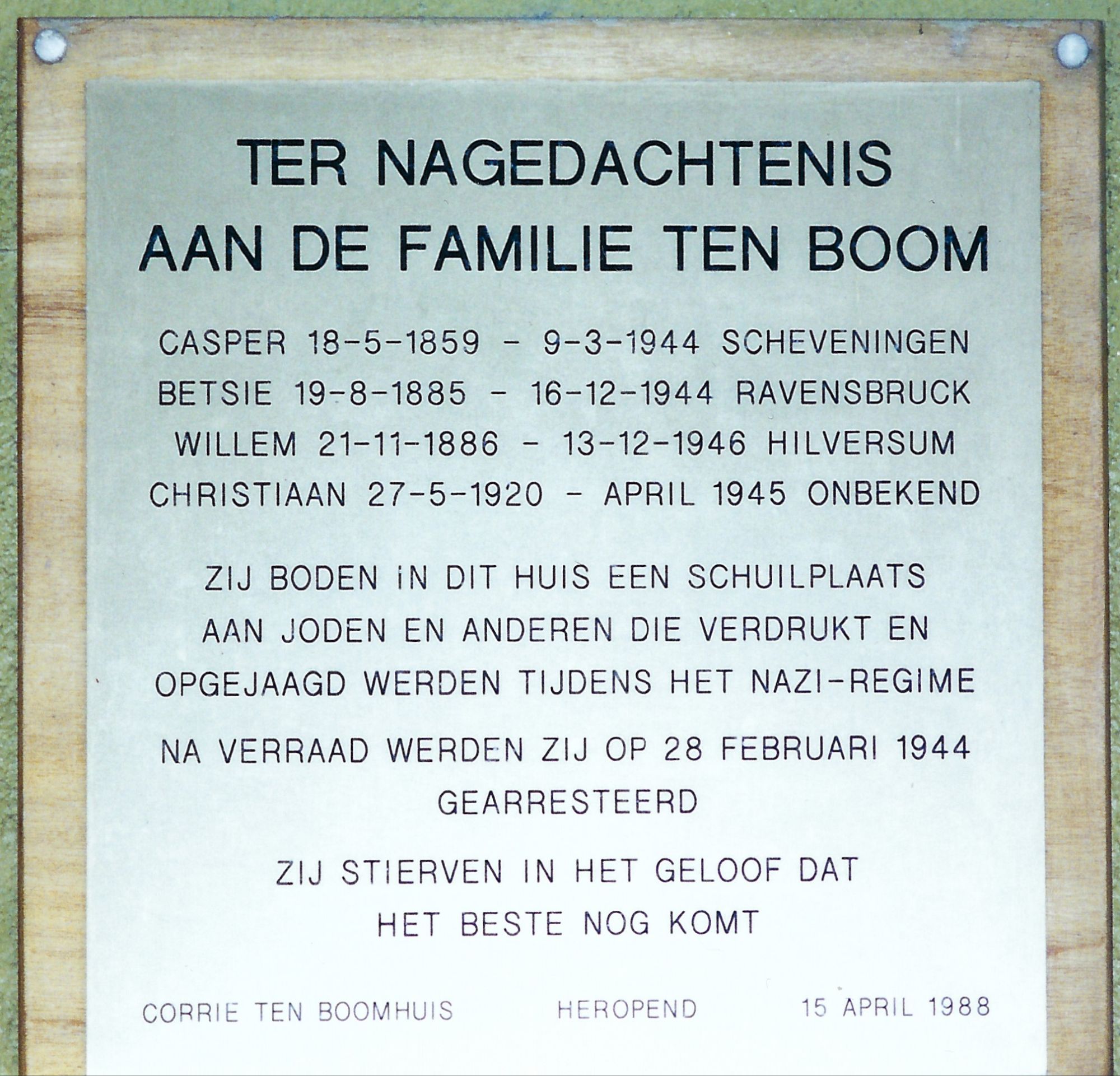 Ten Boom House Plaque