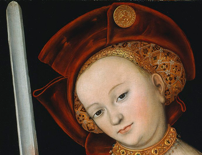 Joachimsthaler on her head