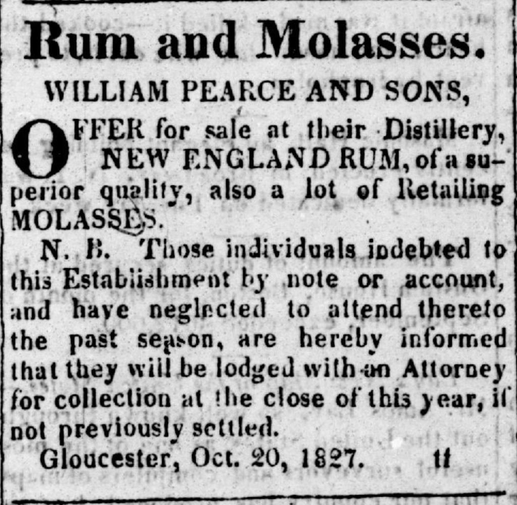 new england rum gloucester telegraph 1827
