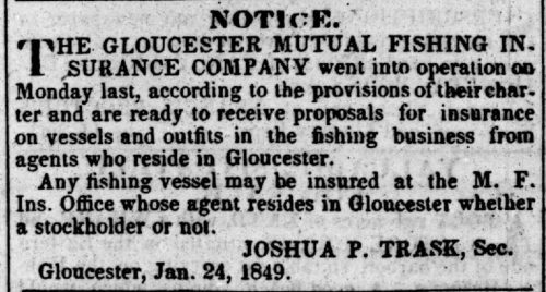 Gloucester Mutual fishing insurance 1849